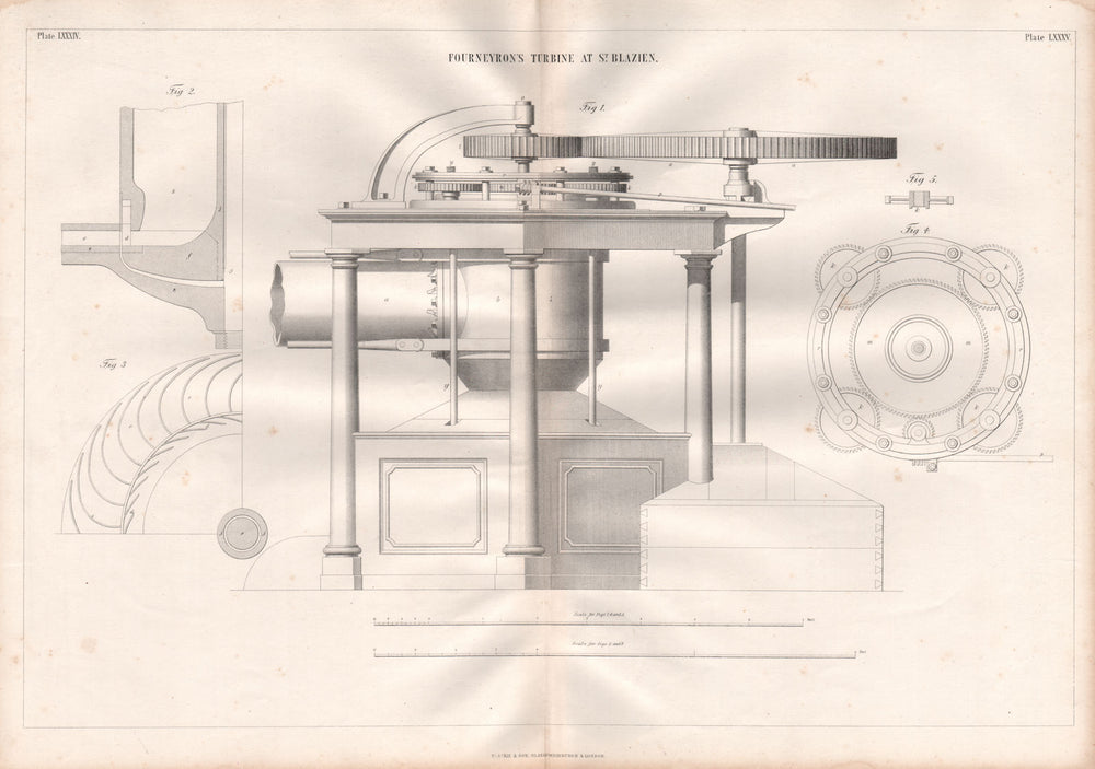 VICTORIAN ENGINEERING DRAWING. Fourneyron's turbine at St. Blasien (1) 1847