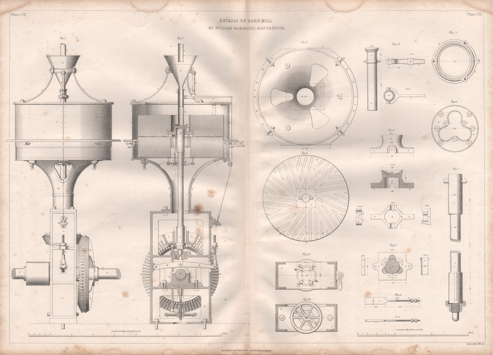 VICTORIAN ENGINEERING DRAWING. Details of corn mill. William Fairbairn (1) 1847