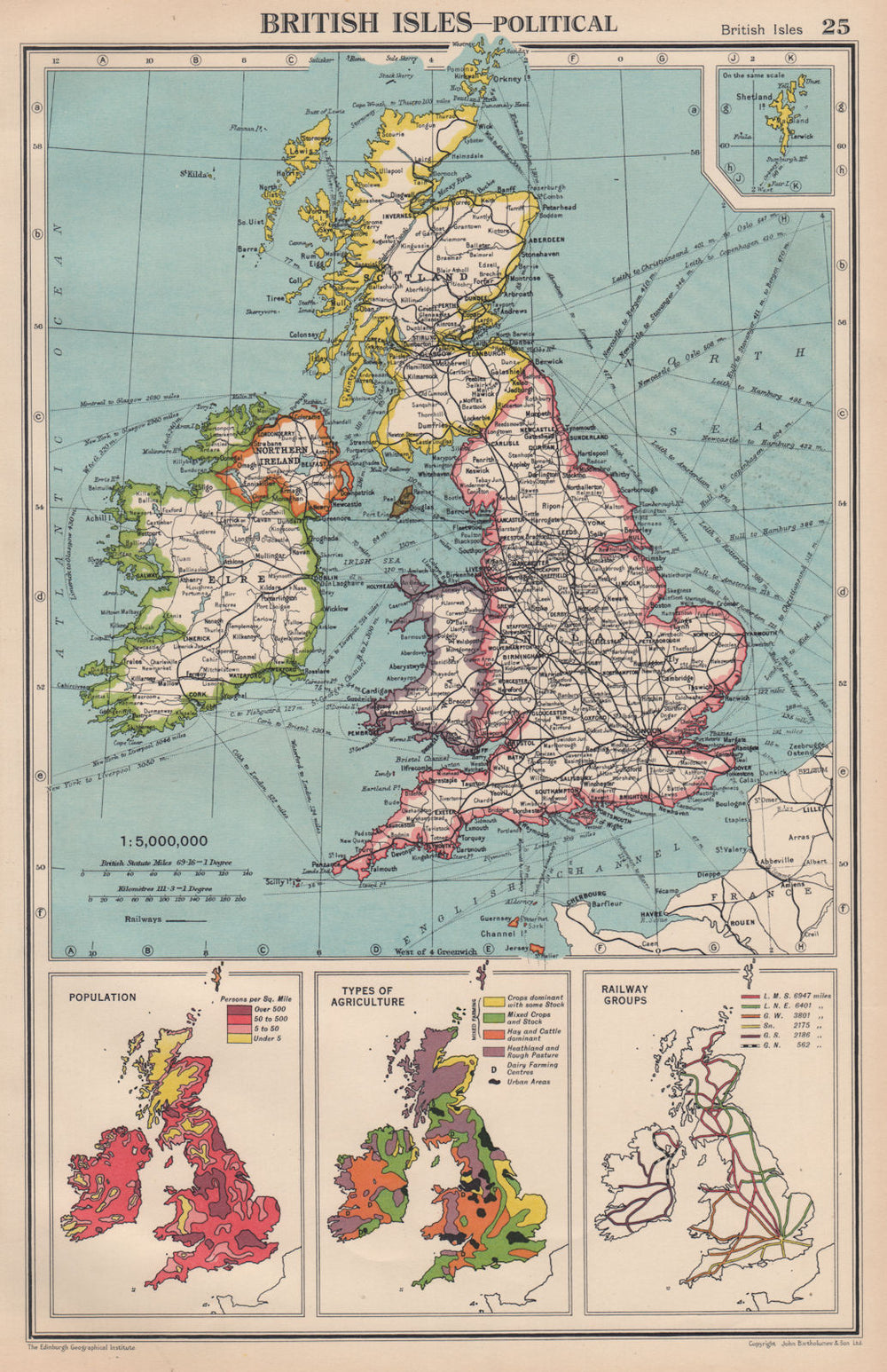 BRITISH ISLES. Population density. Agriculture types. Electricity Grid 1944 map