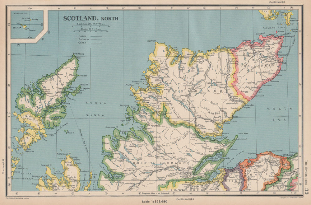 SCOTTISH HIGHLANDS. Scotland North. BARTHOLOMEW 1944 old vintage map chart