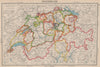 SWITZERLAND. showing cantons & railways. BARTHOLOMEW 1944 old vintage map