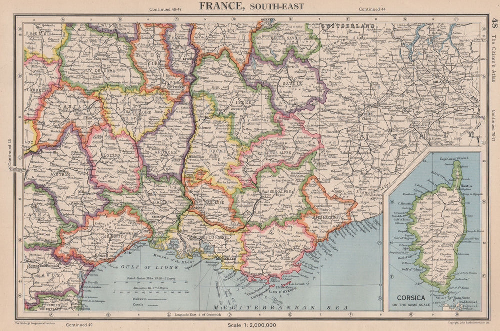 FRANCE SOUTH-EAST pre 1947-border changes. w/o Tende & Mt Cenis 1944 old map