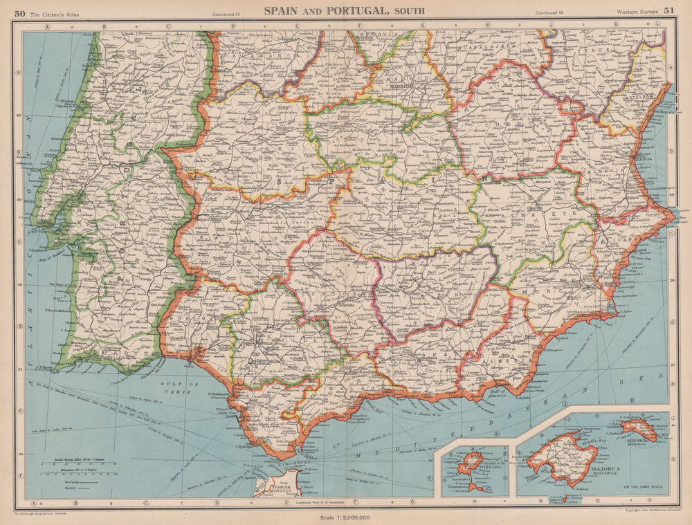 IBERIA SOUTH. Spain & Portugal. Andalusia Murcia Valencia Extremadura 1944 map