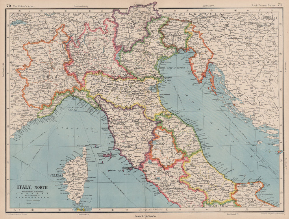 ITALY NORTH. Includes Istria Tende Mt Cenis. Pre-1947 border changes 1944 map