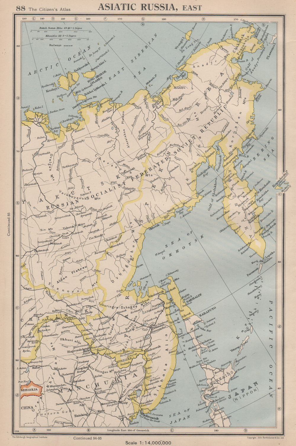 ASIATIC RUSSIA, EAST. Siberia Yakutsk Sakhalin. BARTHOLOMEW 1944 old map