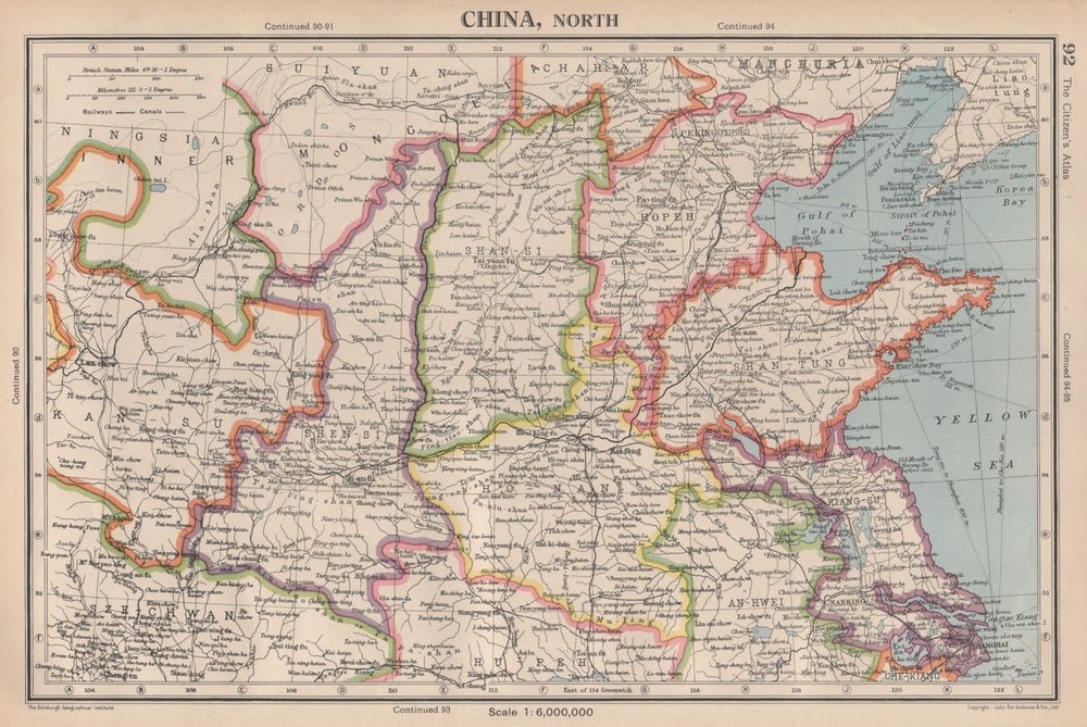NORTH CHINA. Shandong Hopeh Shansi Kiangsu Shensi. BARTHOLOMEW 1944 old map