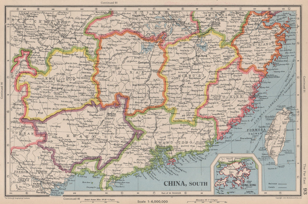 SOUTHERN CHINA. Fukien Kiangsi Hunan Kwangtung Taiwan Hong Kong 1944 old map