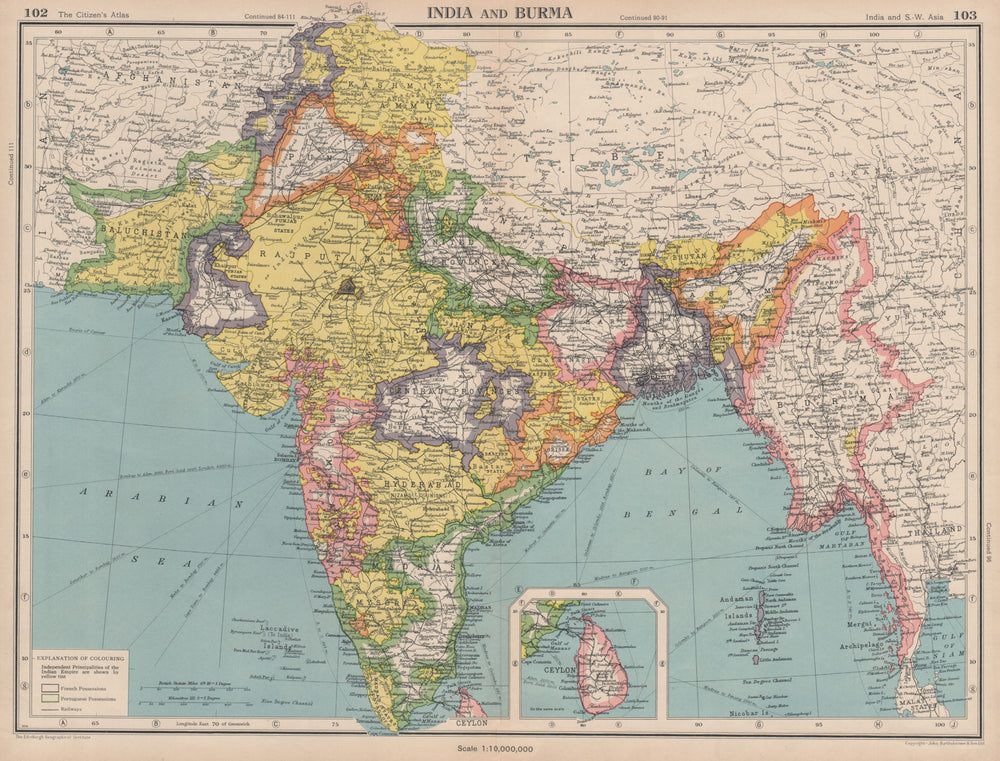BRITISH INDIA. South Asia. Burma. Portuguese enclaves. BARTHOLOMEW 1944 map