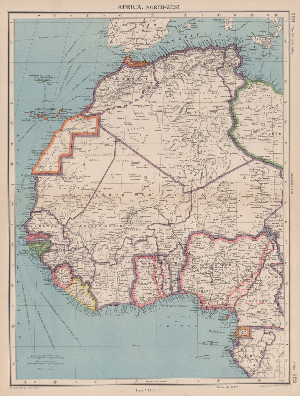 AFRICA. French West Africa. Rio de Oro Rio Muni Nigeria. BARTHOLOMEW 1944 map