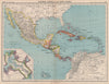 CARIBBEAN/CENTRAL AMERICA. Inset Panama Canal Zone. BARTHOLOMEW 1944 old map