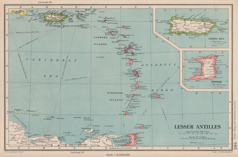 LESSER ANTILLES. Windward & Leeward islands. Puerto Rico. Trinidad 1944 map