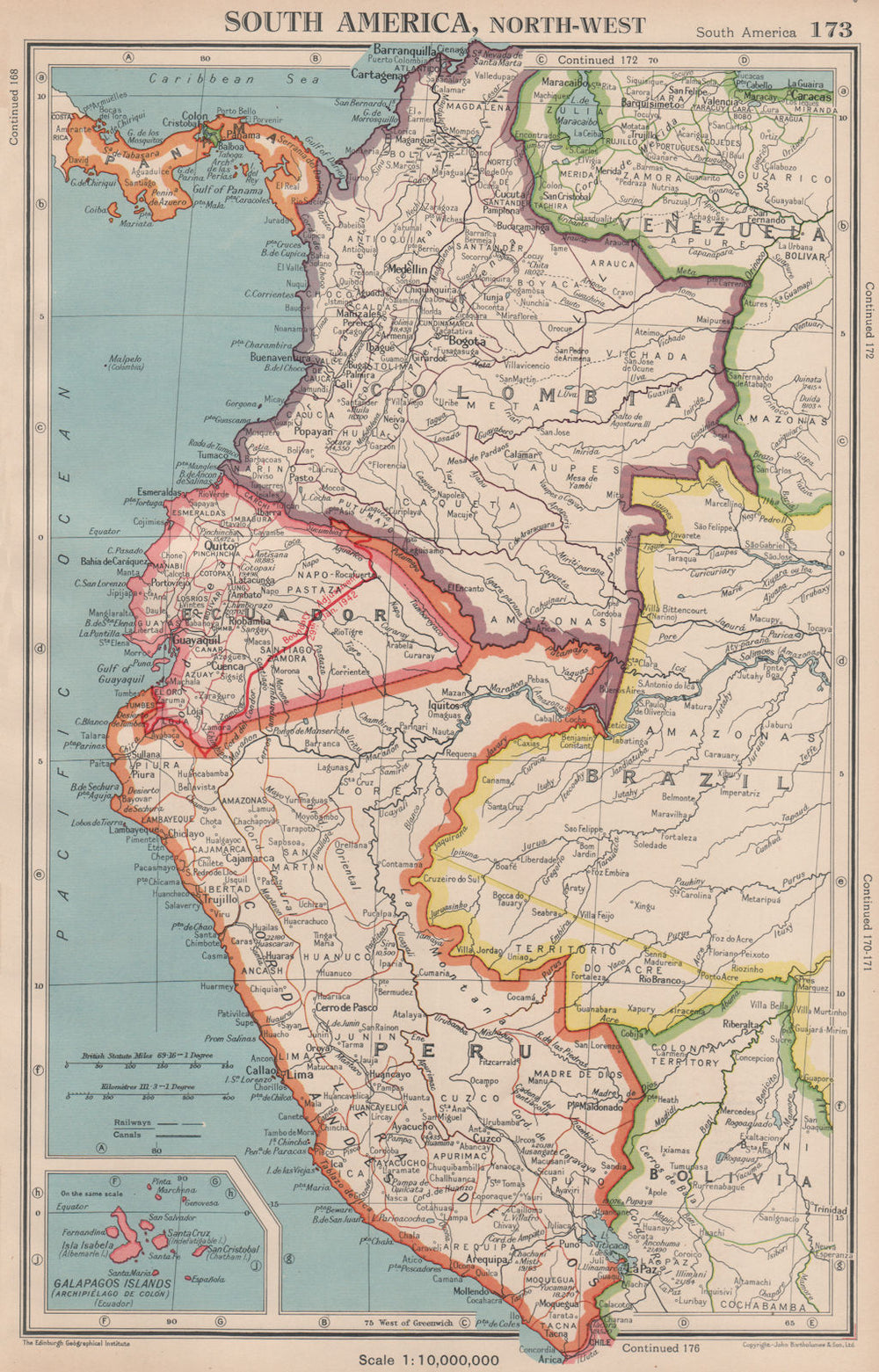 ANDEAN STATES w/ Ecuadorian–Peruvian War (Guerra del 41) border changes 1944 map