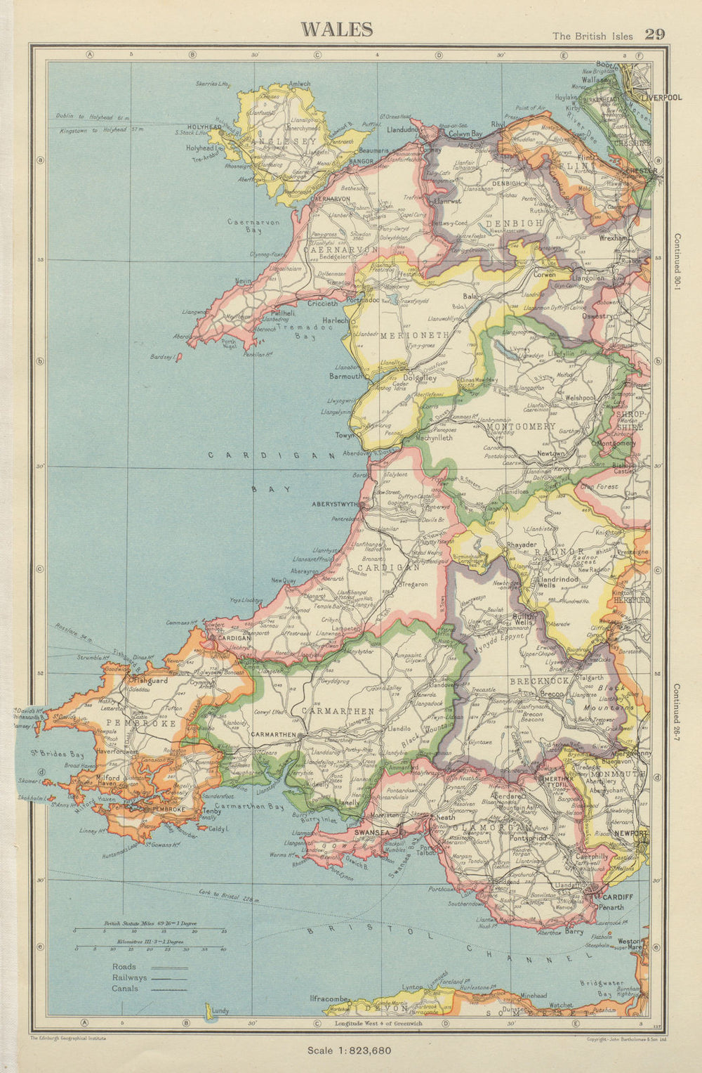 WALES showing counties. BARTHOLOMEW 1947 old vintage map plan chart
