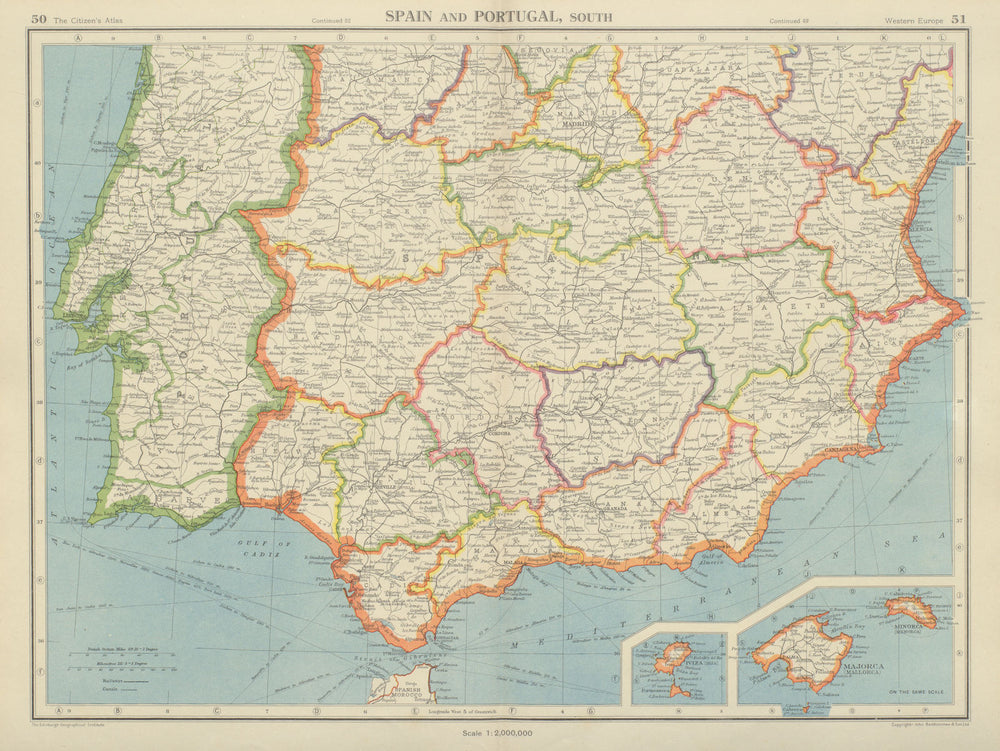 IBERIA SOUTH. Spain & Portugal. Andalusia Murcia Valencia Extremadura 1947 map