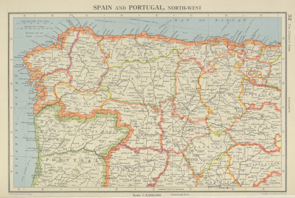 IBERIA N WEST. Spain Portugal. Galicia Asturias Castilla/Leon Cantabria 1947 map