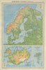 SCANDINAVIA PHYSICAL. Norway Sweden Denmark Finland 1947 old vintage map chart