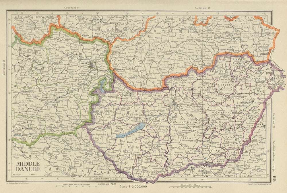 MIDDLE DANUBE Hungary, Eastern Austria & Southern Slovakia. BARTHOLOMEW 1947 map