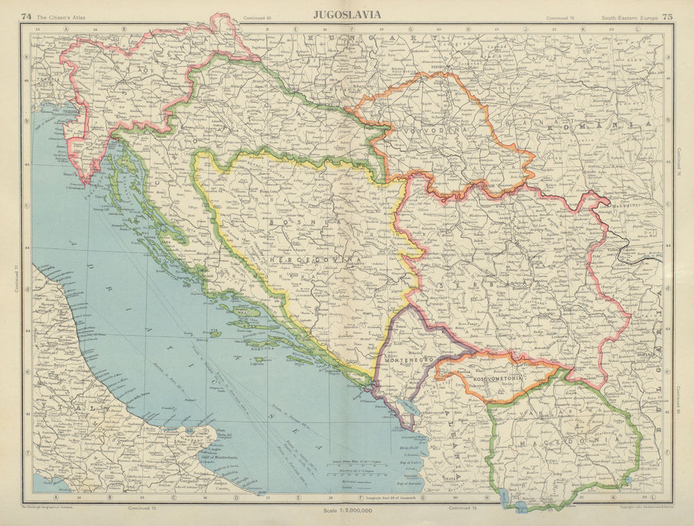 YUGOSLAVIA. Trieste international zone. Slovenian Istria. BARTHOLOMEW 1947 map