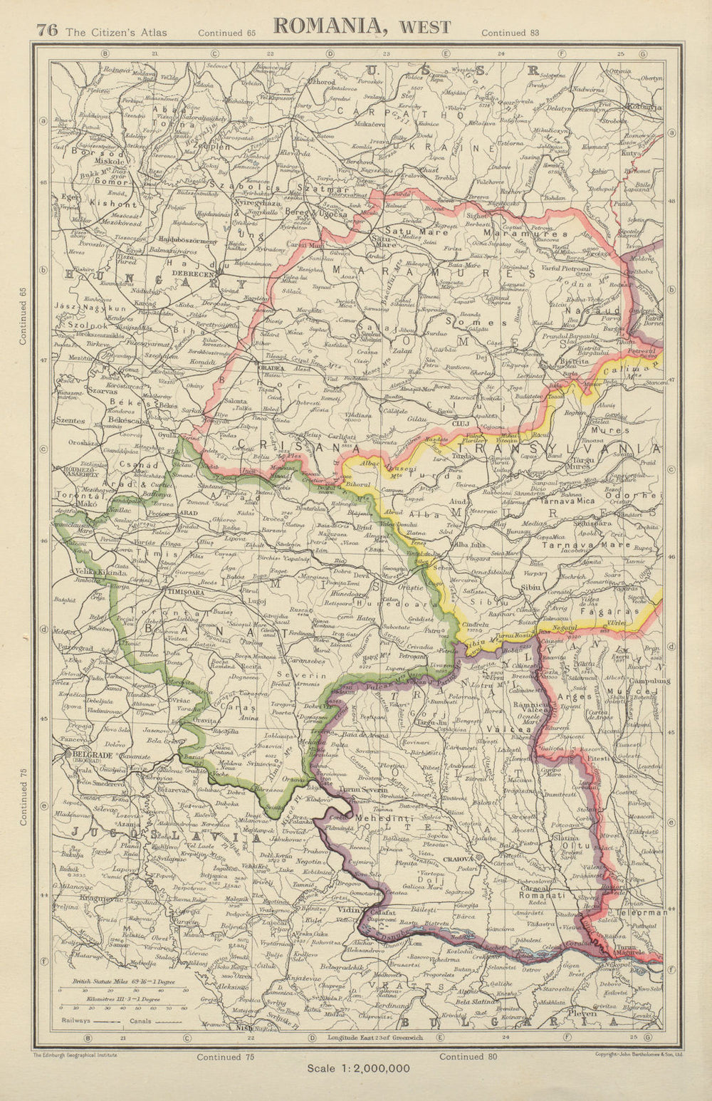ROMANIA WEST showing provinces. Timisoara Oradea. BARTHOLOMEW 1947 old map