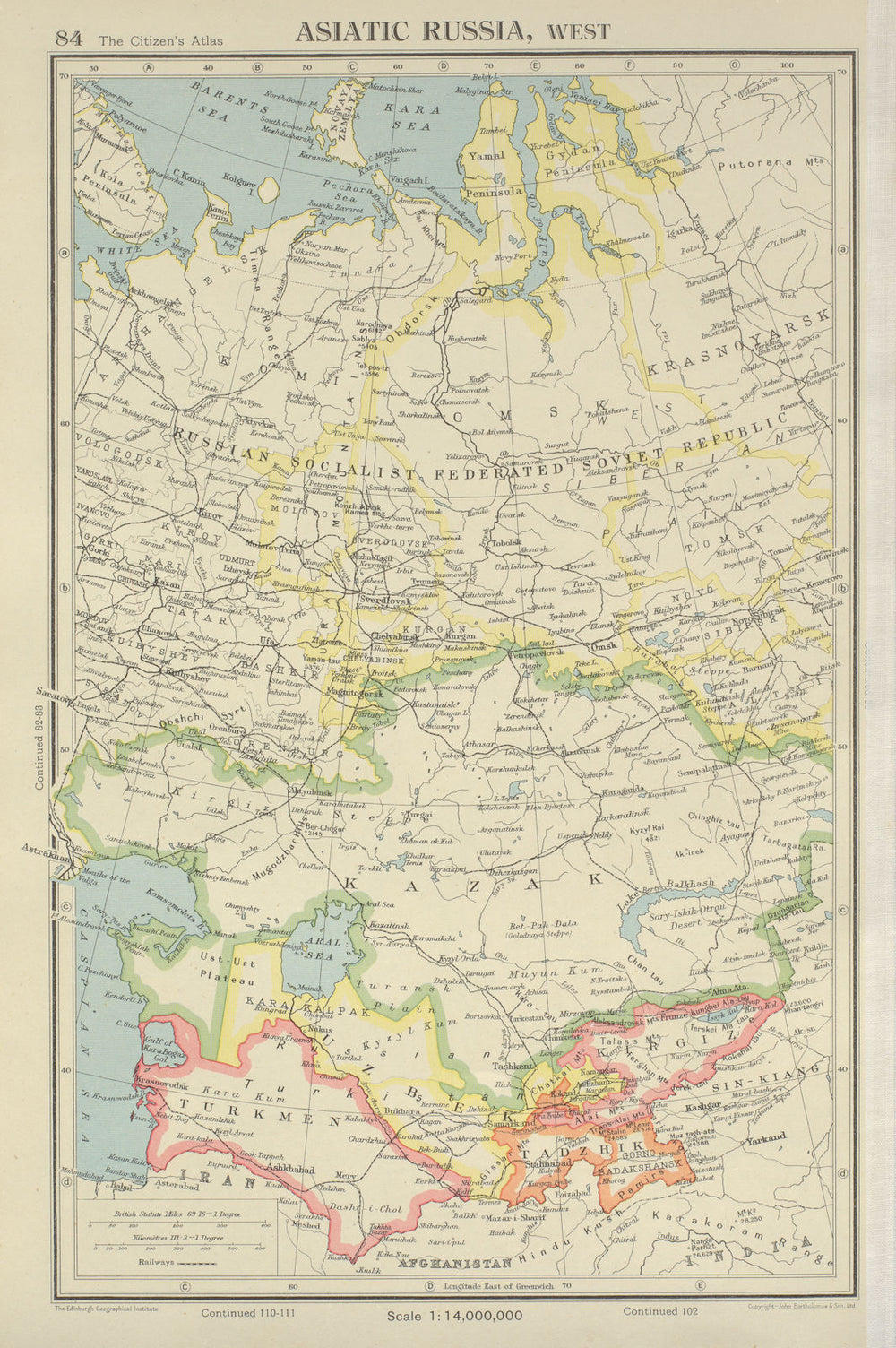 CENTRAL ASIA. Russia Kazak Turkmen Uzbek Kirgiz Tadzhik. BARTHOLOMEW 1947 map