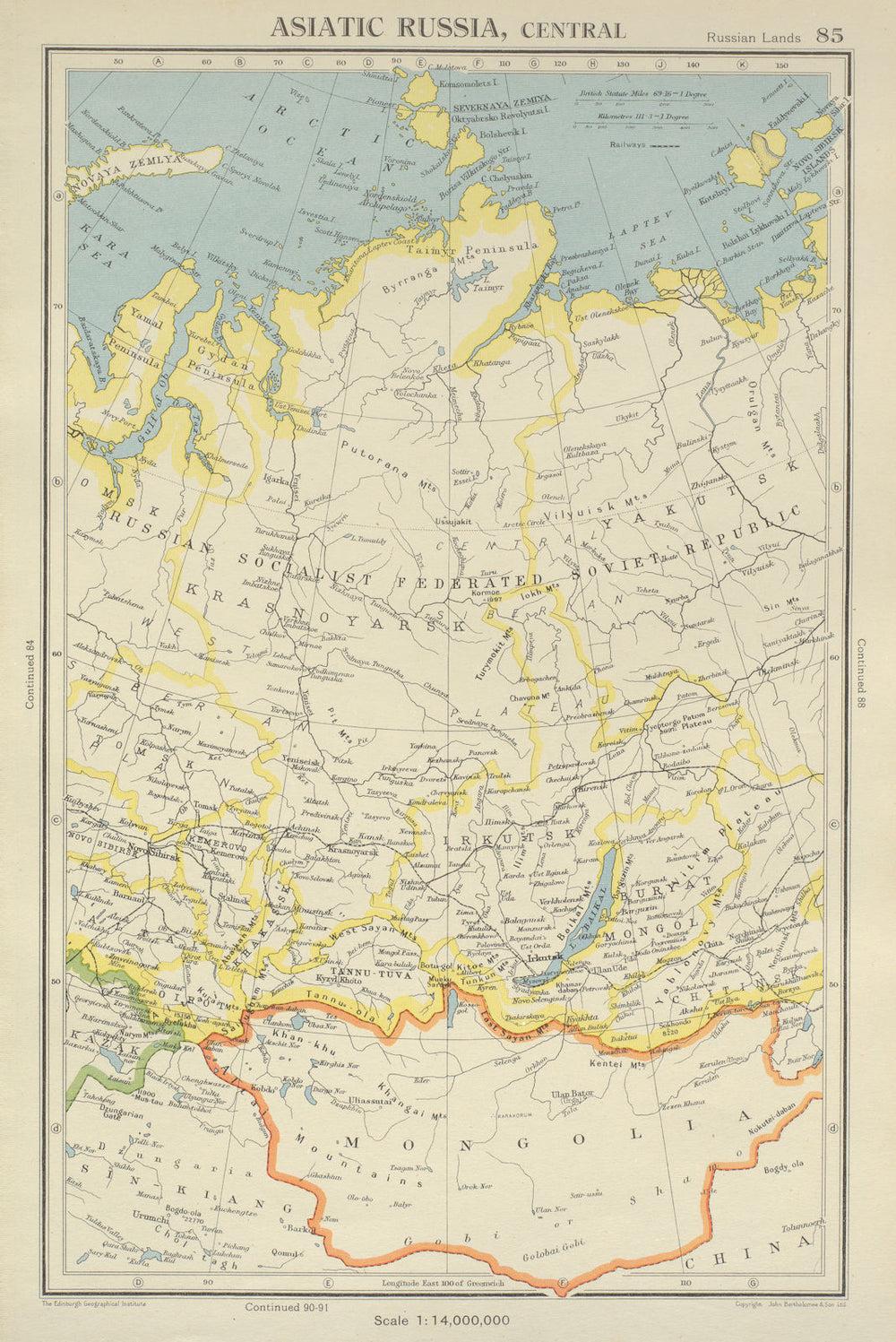 CENTRAL ASIATIC RUSSIA Siberia. Tuva/Tyva. Mongolia. BARTHOLOMEW 1947 old map