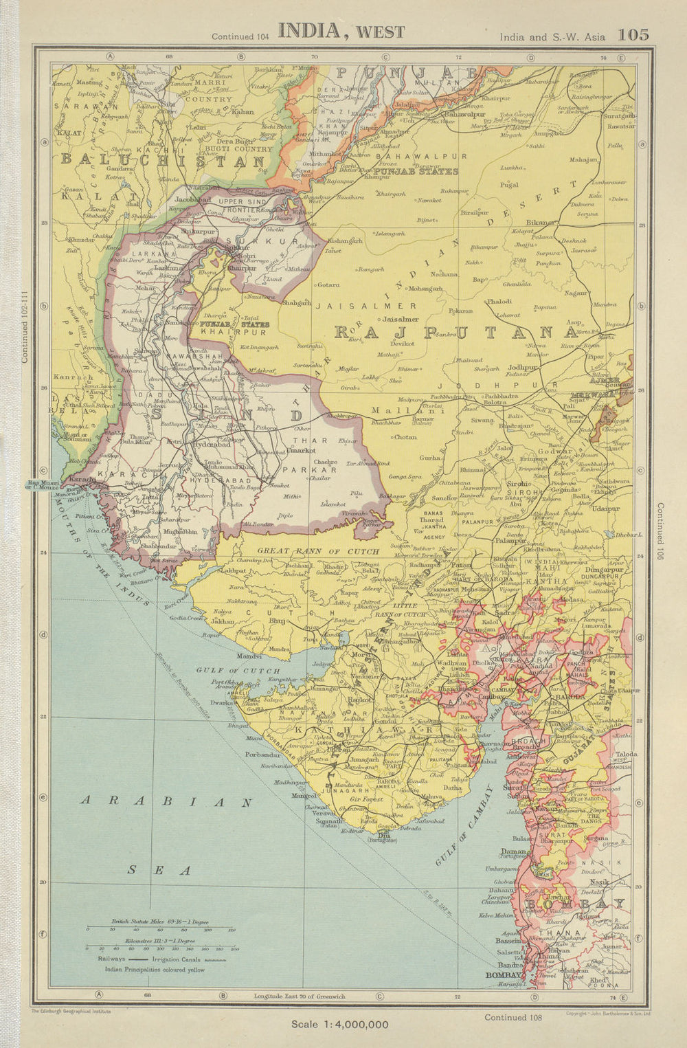 BRITISH INDIA NORTH WEST. Sind Rajputana Gujarat. BARTHOLOMEW 1947 old map