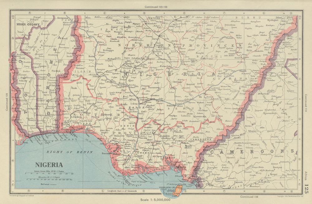 NIGERIA. Dahomey (Benin) Fernando Po/Bioko. BARTHOLOMEW 1947 old vintage map