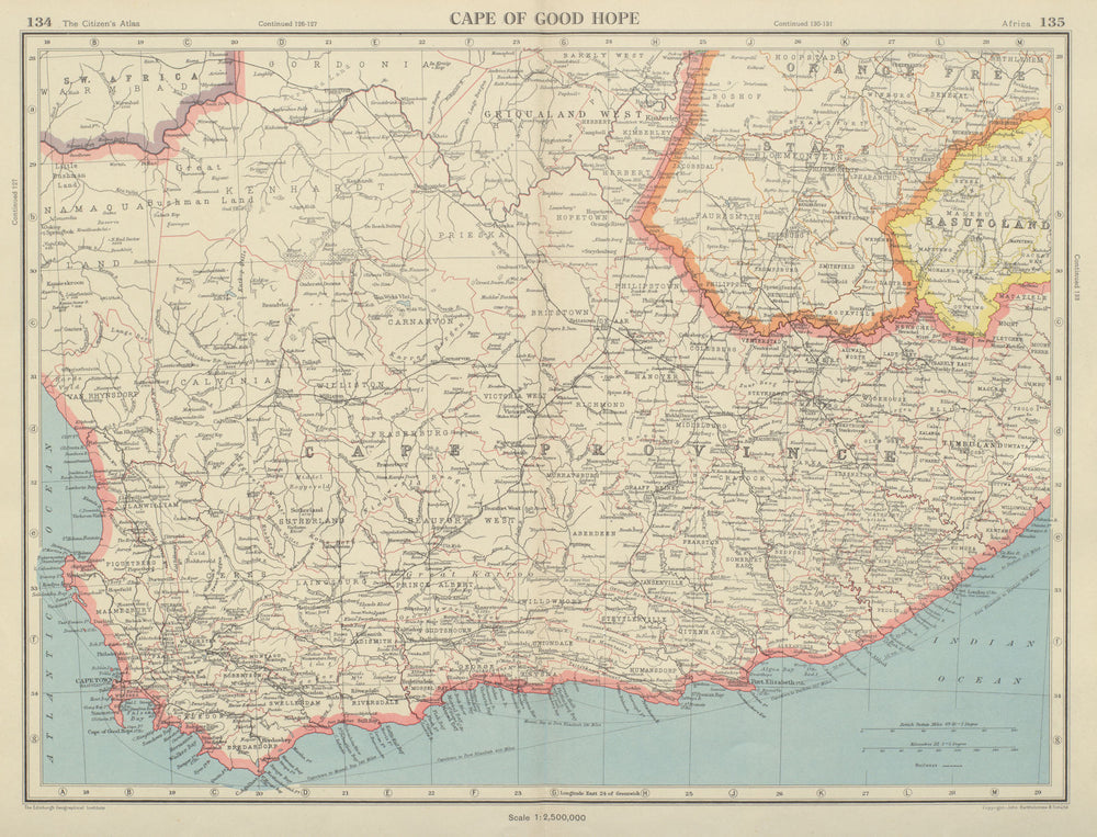 CAPE OF GOOD HOPE. Cape Province. South Africa. BARTHOLOMEW 1947 old map