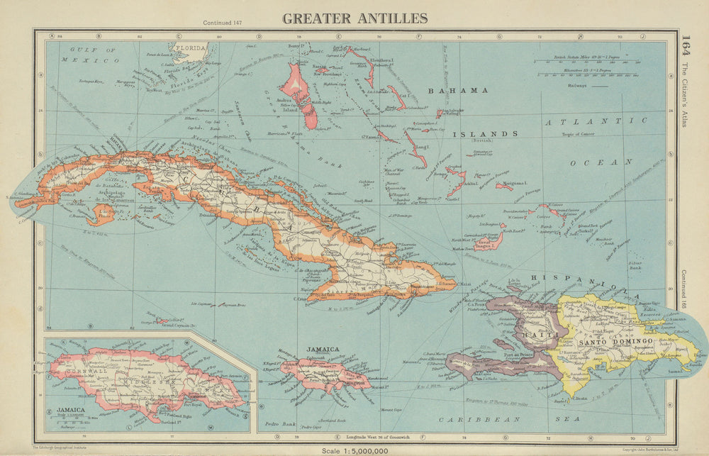 GREATER ANTILLES. Cuba Hispaniola Jamaica Bahamas. Haiti Dominican Rep. 1947 map