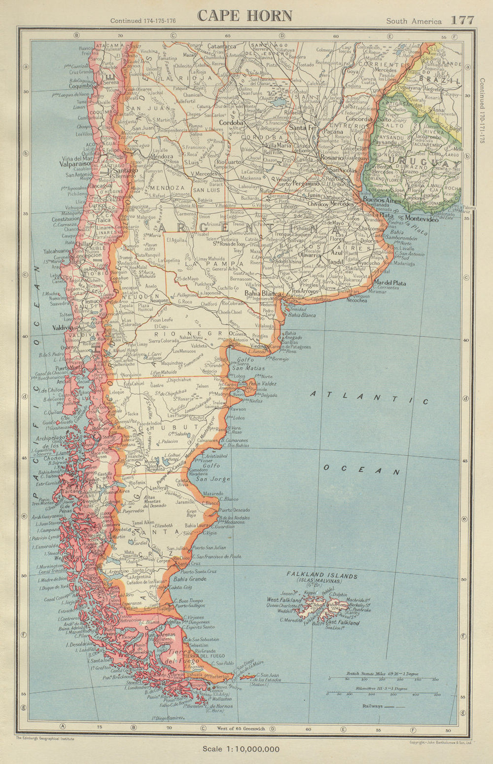 CAPE HORN. Patagonia Argentina Chile Falkland Islands. BARTHOLOMEW 1947 map