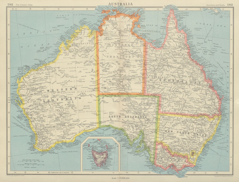 AUSTRALIA. Showing states and railways. BARTHOLOMEW 1947 old vintage map chart