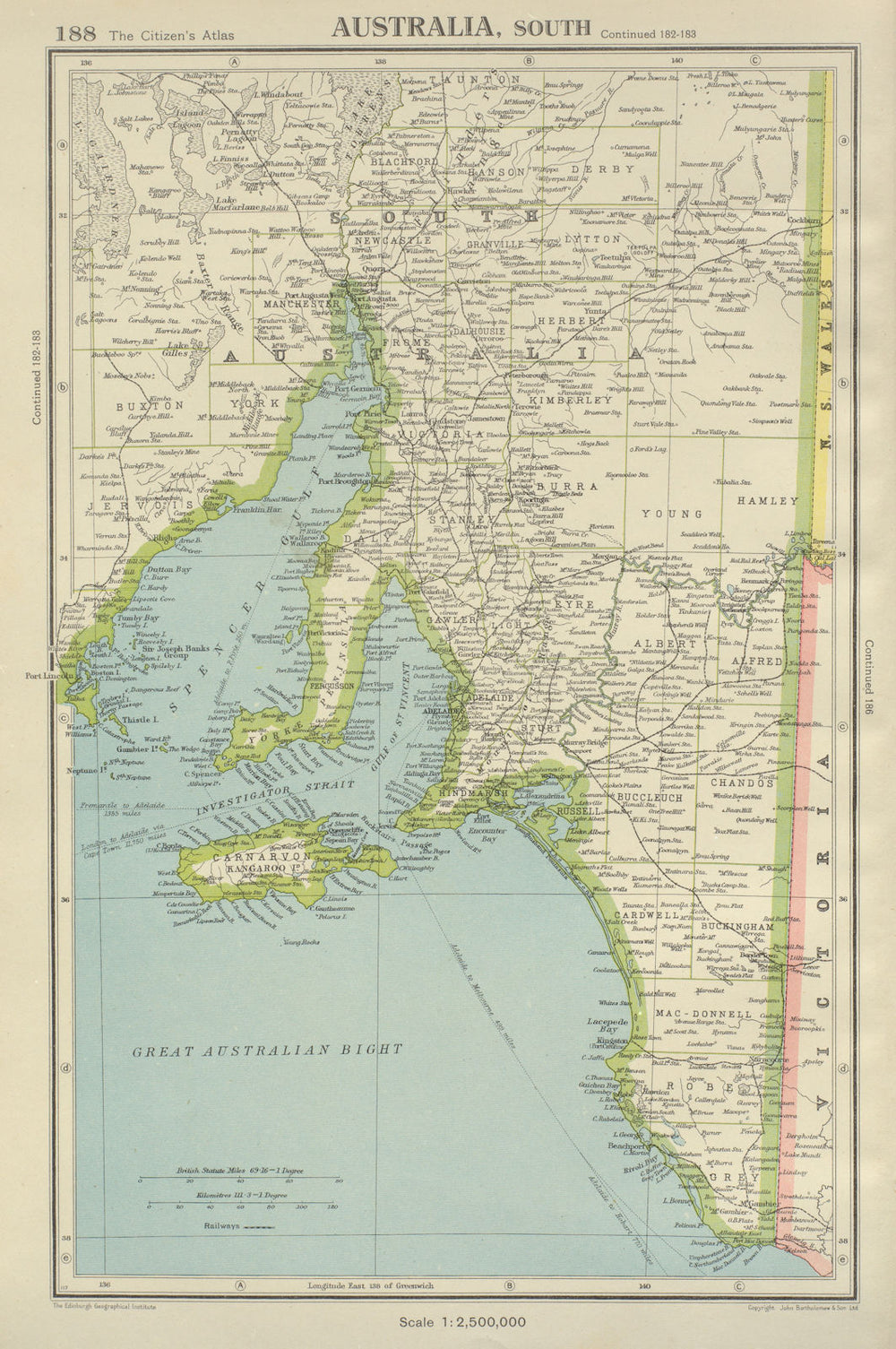SOUTH AUSTRALIA shows counties Spencer Gulf of St Vincent. BARTHOLOMEW 1947 map