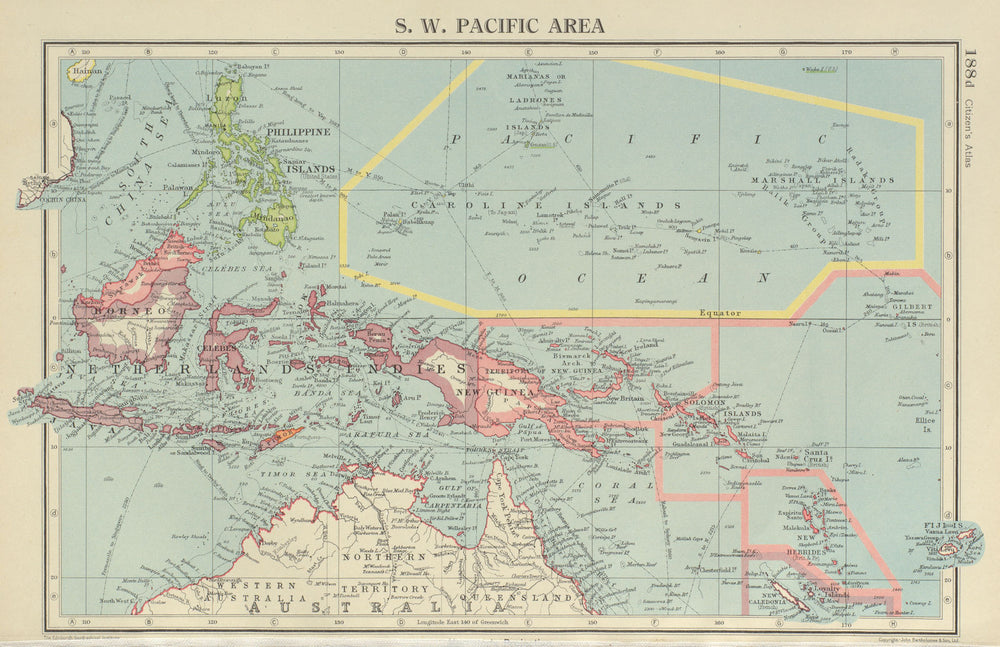 SOUTH-WEST PACIFIC Netherlands Indies Indonesia Philippines New Guinea 1947 map