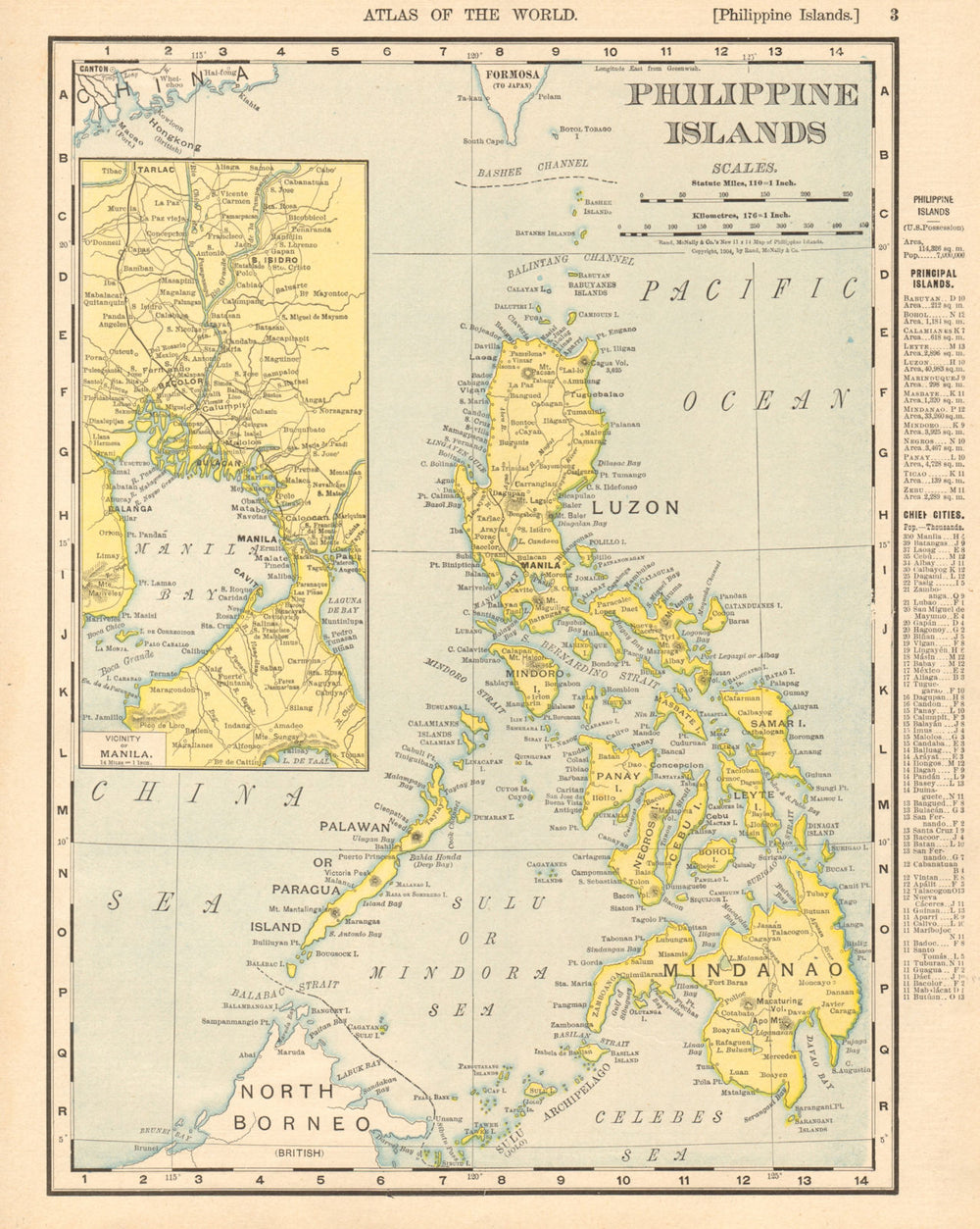Philippine Islands. Manila Bay. Philippines. RAND MCNALLY 1906 old antique map