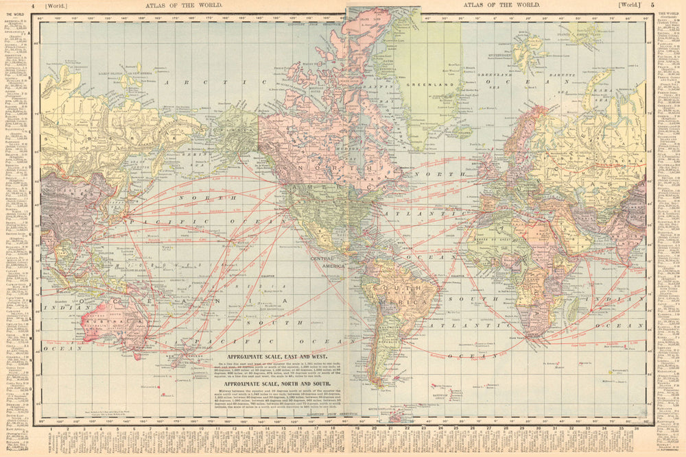 World showing steamship routes & distances. RAND MCNALLY 1906 old antique map