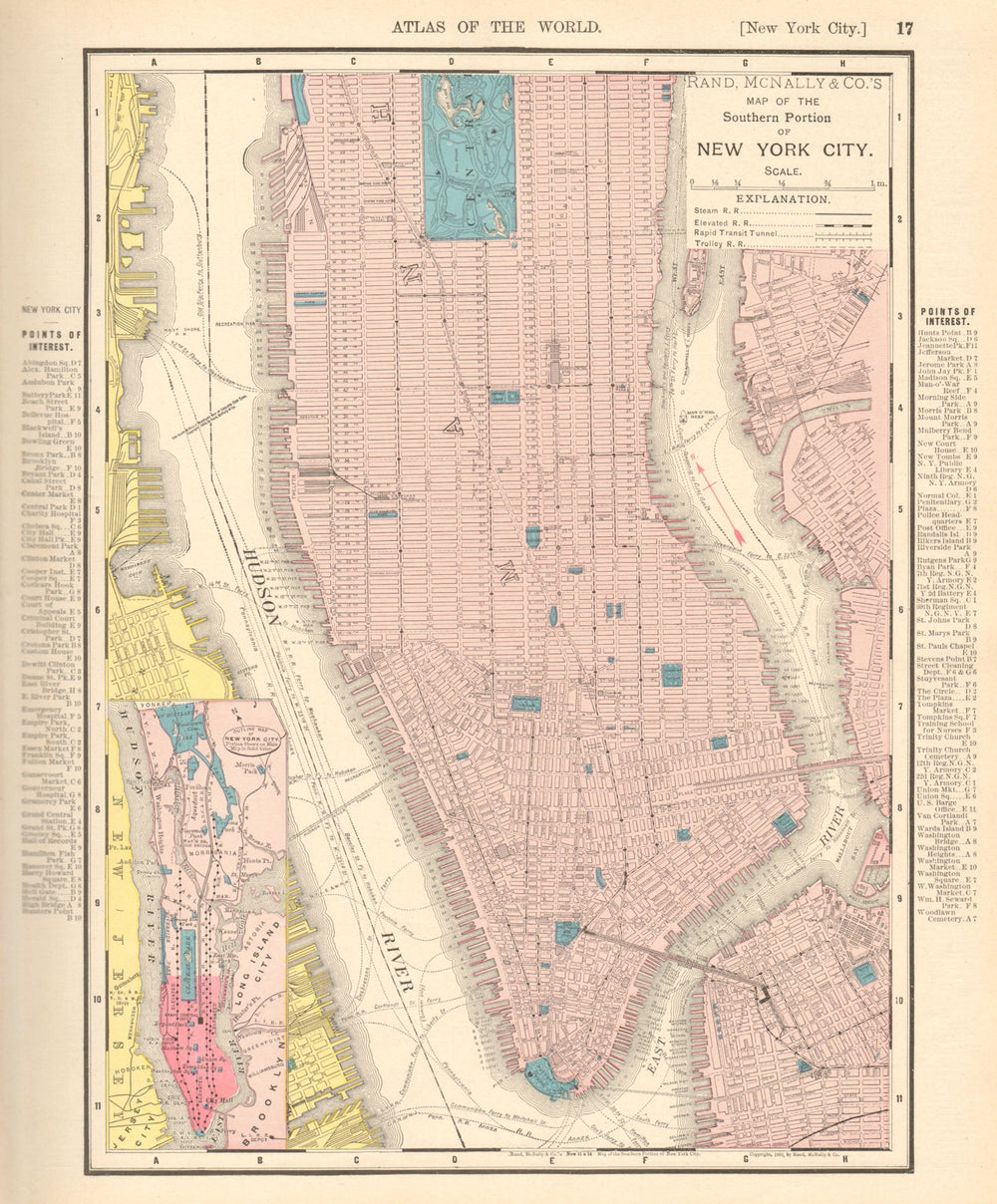 Manhattan. New York City town city map plan. RAND MCNALLY 1906 old antique