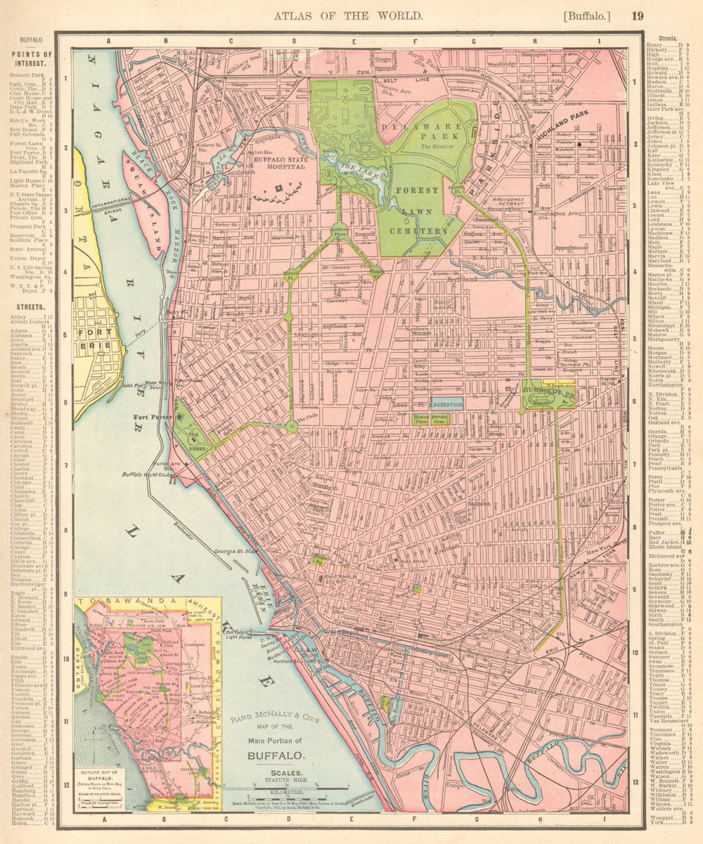 Buffalo town city map plan. New York State. RAND MCNALLY 1906 old antique
