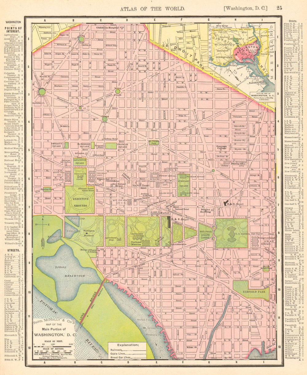 Washington D.C. town city map plan. Washington DC. RAND MCNALLY 1906 old
