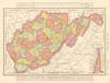 West Virginia state map showing counties. RAND MCNALLY 1906 old antique