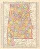 Alabama state map showing counties. RAND MCNALLY 1906 old antique chart