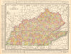 Kentucky and Tennessee state map showing counties. RAND MCNALLY 1906 old