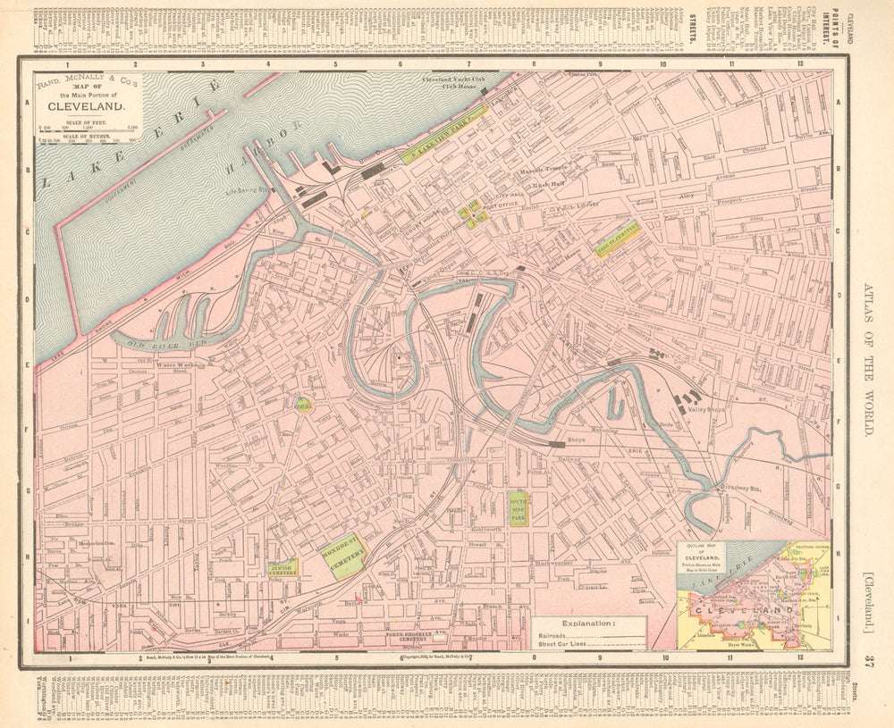 Cleveland town city map plan. Ohio. RAND MCNALLY 1906 old antique chart
