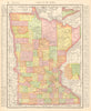 Minnesota state map. Counties. Minneapolis-St. Paul. RAND MCNALLY 1906 old