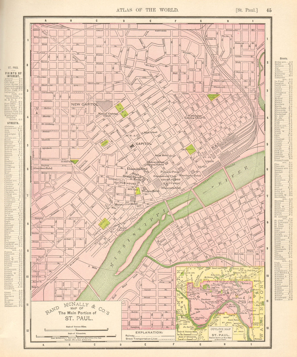 St. Paul town city map plan. Minneapolis. Minnesota. RAND MCNALLY 1906 old