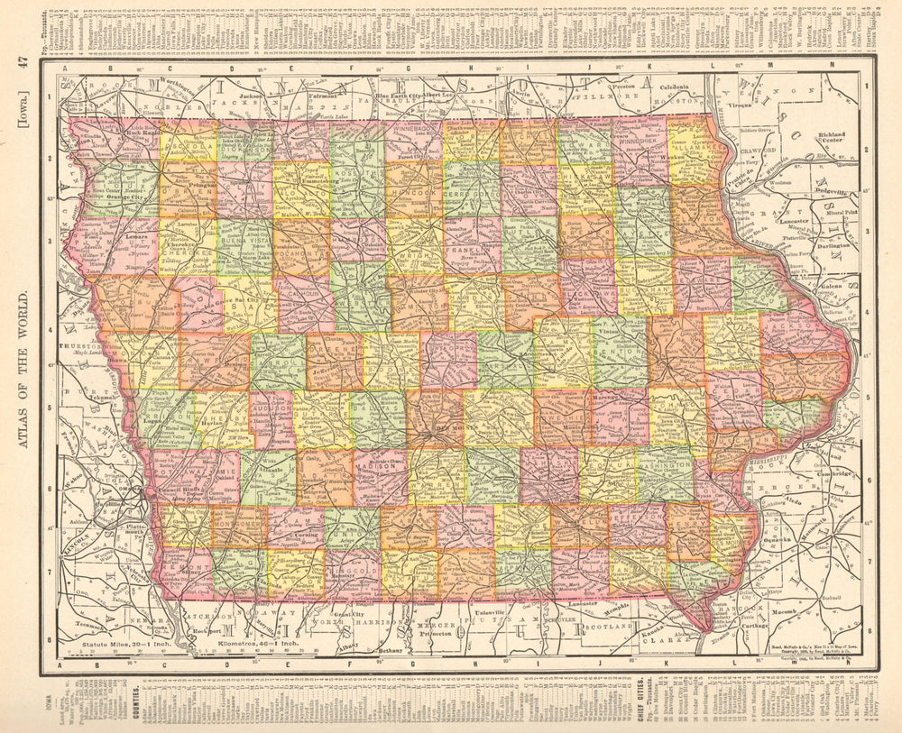 Iowa state map showing counties. RAND MCNALLY 1906 old antique plan chart
