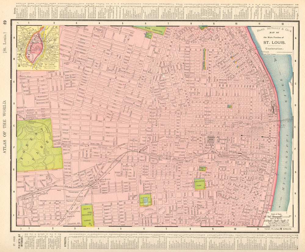 St. Louis town city map plan. Missouri. RAND MCNALLY 1906 old antique