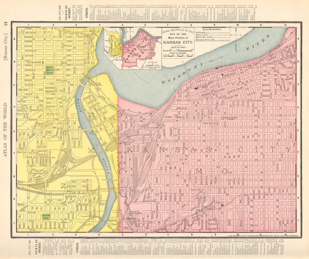 Kansas City town city map plan. Missouri/Kansas. RAND MCNALLY 1906 old