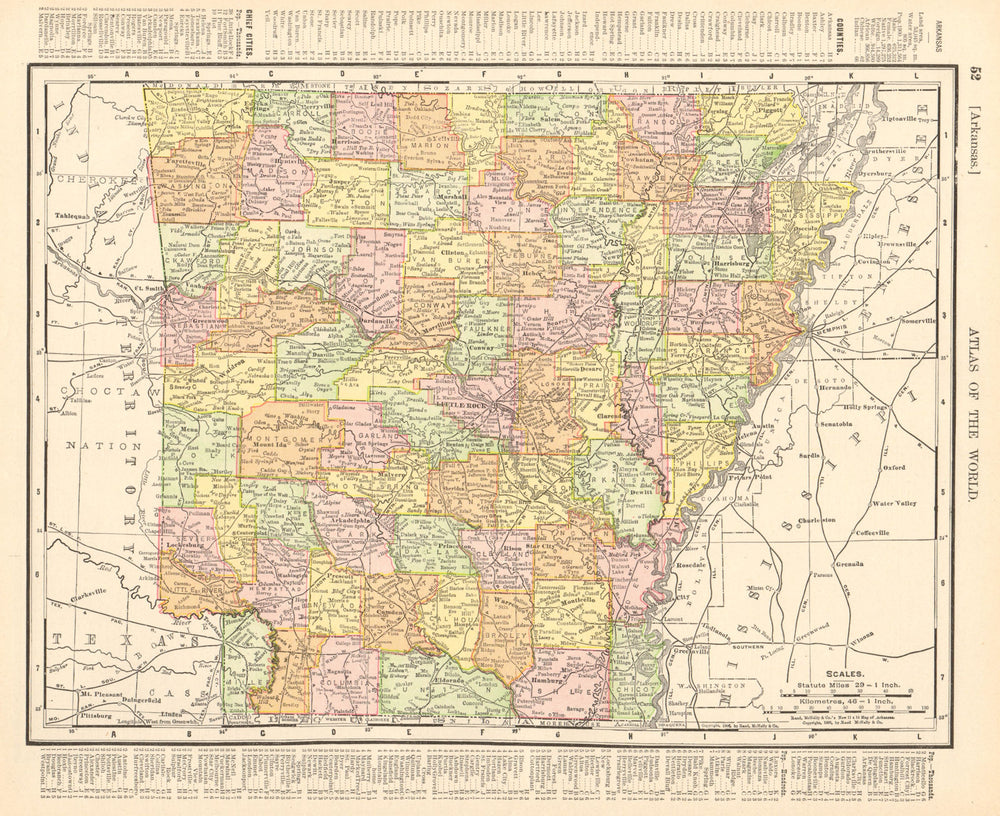 Arkansas state map showing counties. RAND MCNALLY 1906 old antique chart