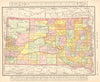 South Dakota state map showing counties. RAND MCNALLY 1906 old antique