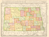 North Dakota state map showing counties. RAND MCNALLY 1906 old antique